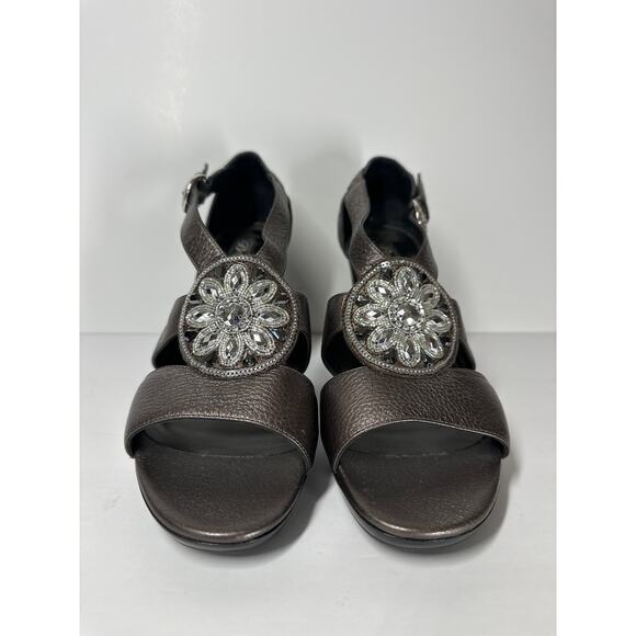 Brighton Viva Metallic Bronze Leather Heels Open Toe Dress Shoes Sz 10 Straps - Picture 4 of 12